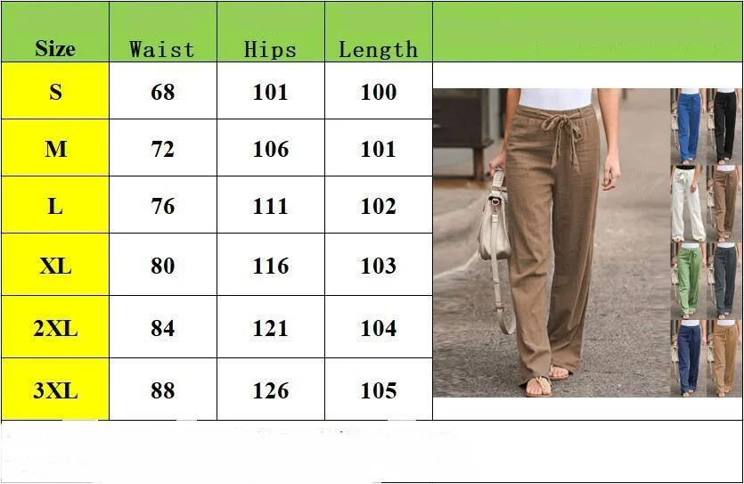 Summer Wide Leg Trousers Straight Cotton Linen Fashion All-Match Blue Casual Pants Women′s Clothing